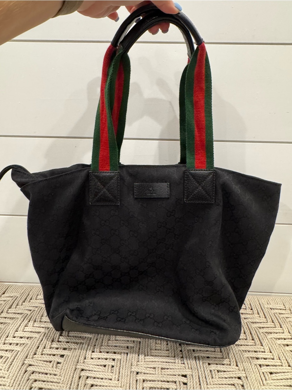 Gucci black GG Canvas Web Soft Zip Tote